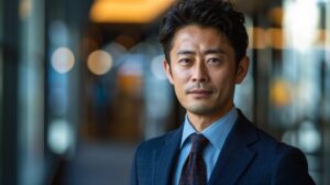 首回りや肩幅のサイズ感が完璧なオーダーシャツで作る、40代ビジネスマンの隙のないVゾーン