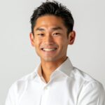 ジャストサイズの白いオーダーシャツをスマートに着こなす、清潔感と自信に満ちた40代ビジネスマン